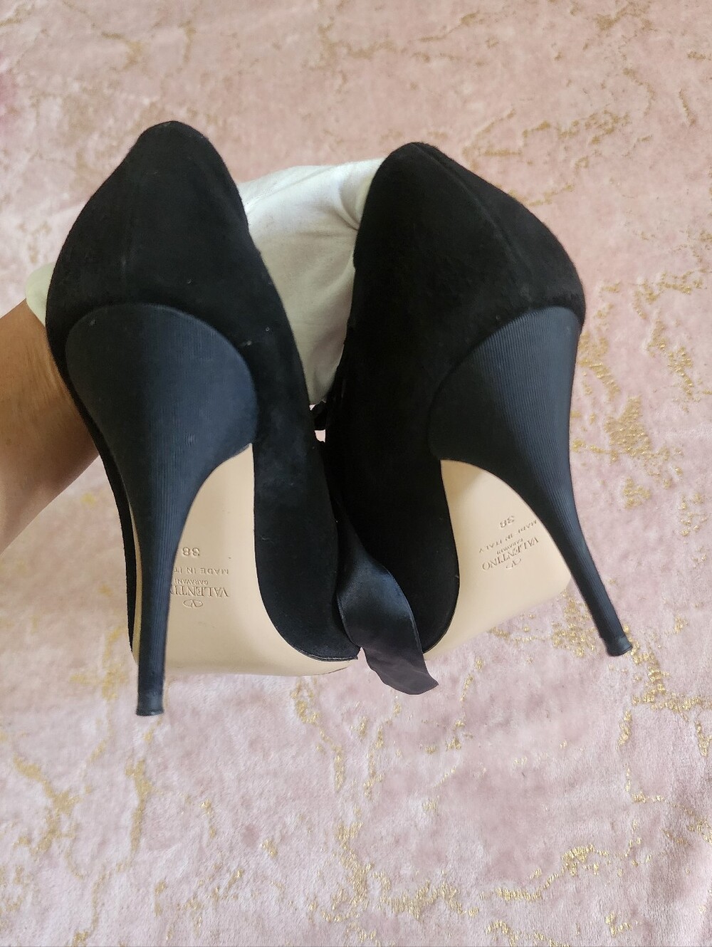 VALENTINO GARAVANI | Black Lace-Up Peep Toe Pumps - Picture 10 of 16